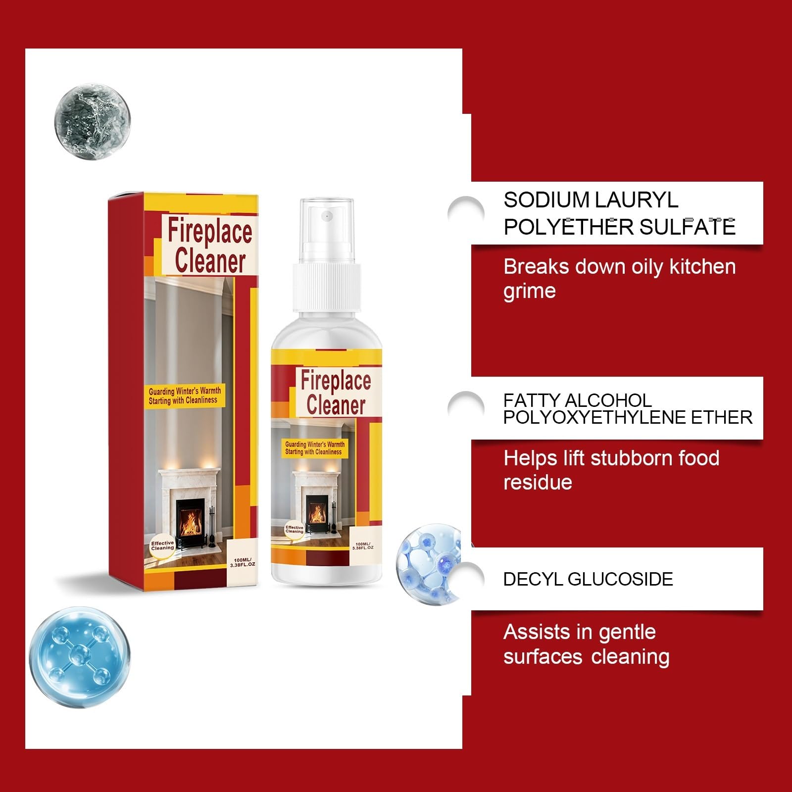 Kaminreiniger, Kaminrußentfernungsspray, schnellwirkend. (6PCS) | Leistungsstarker Ofenreiniger,Ziegel Steinreiniger Kamine, Kaminglasreiniger,Entfernt Ruß,Rauch Holzkohle,Einfach anzuwenden.