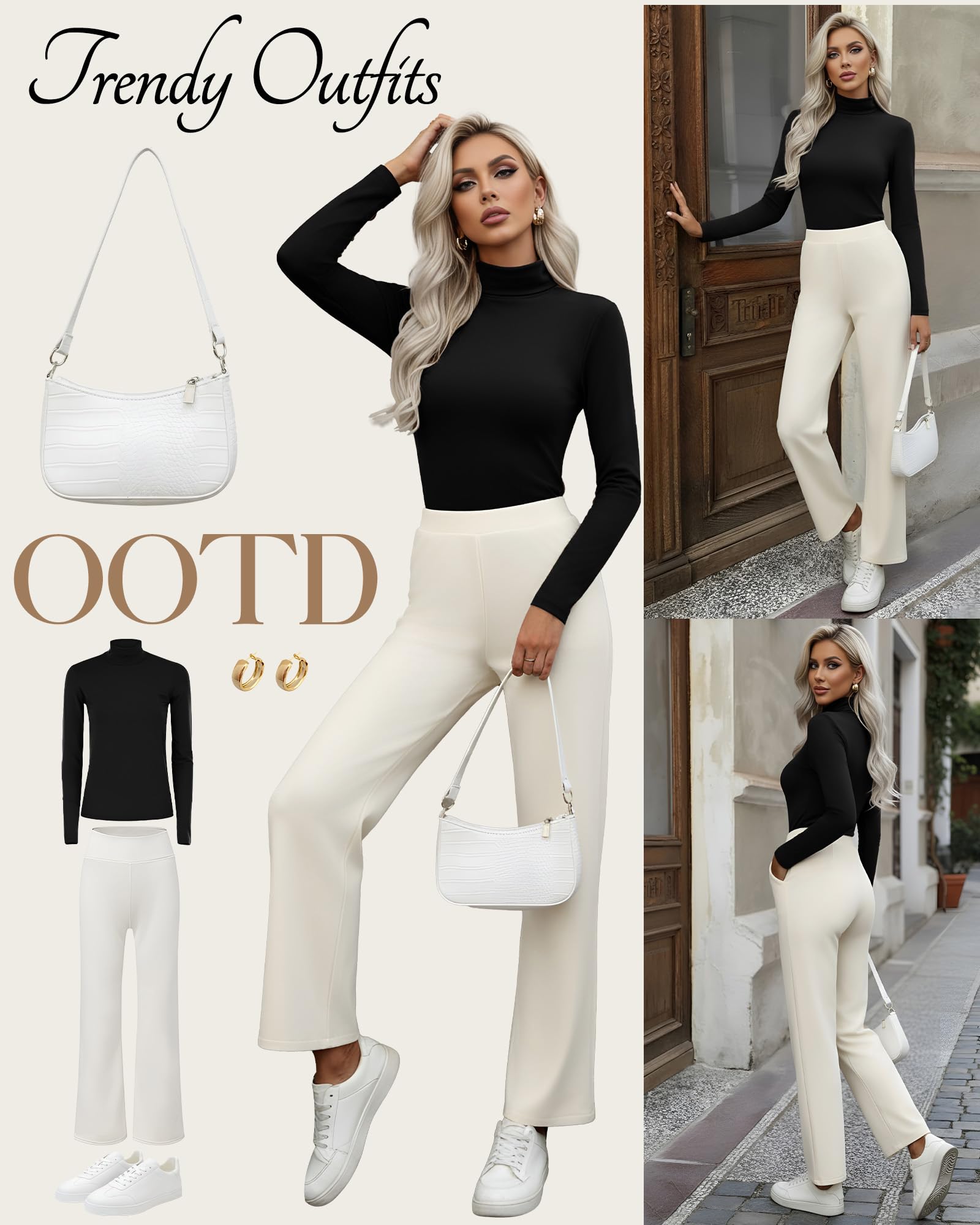 Patelai 3 pezzi da donna termiche dolcevita morbido collo alto top invernale compressione manica lunga strato di base top