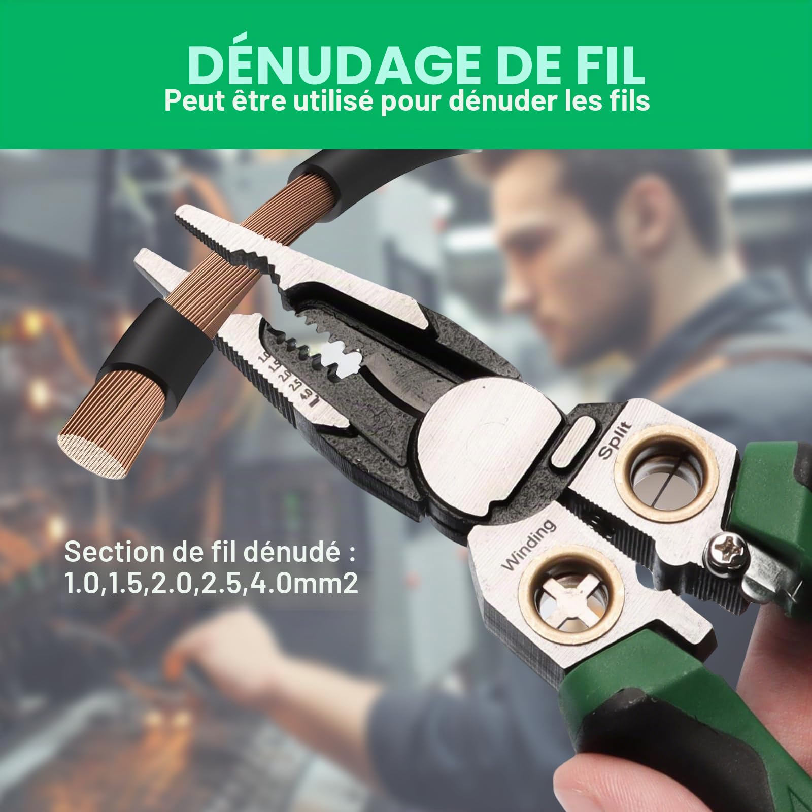 Pince à Dénuder 8 en 1 avec Testeur de Tension | Outil Multifonction Électricien pour Couper, Câbler, Tirer les Fils | Ciseaux à Câble avec Détection de Sécurité