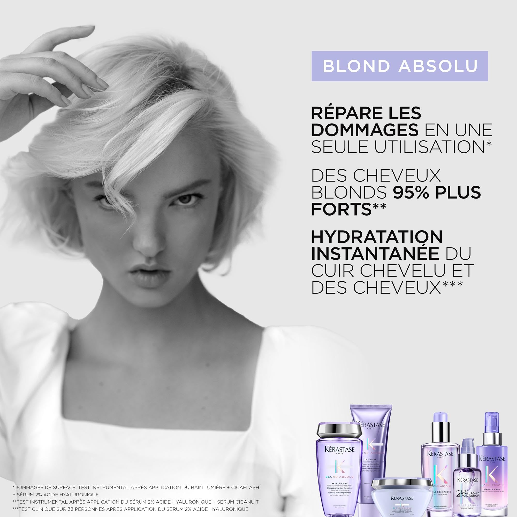 KÉRASTASE Blond Absolu - Routine Anti UV Pour Cheveux Méchés & Décolorés - Illumine & Neutralise Les Faux Reflets - Acide Hyaluronique & Edelweiss - Shampoing + Masque
