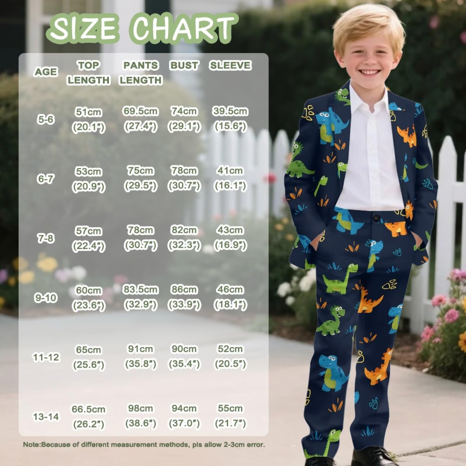 Biyejit 2-teiliges Anzug-Set für Jungen, mit einem Knopf, Blazer und Hose, lässige Smokingjacke, Alter 5–14 Jahre, Dinosaurier, 11-12 Jahre