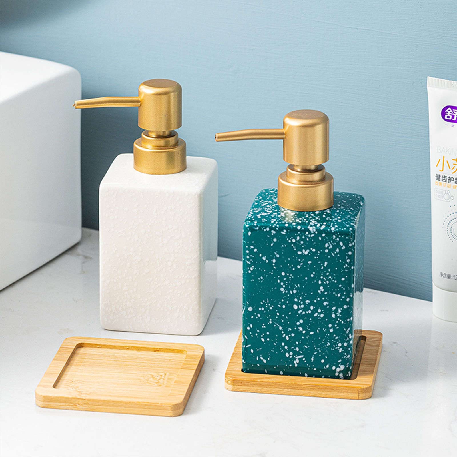 Dispensador de jabón, dispensador loción 320 ml/11,3 oz, Manos, champú con Bomba vacía, for baño, Verde, Base