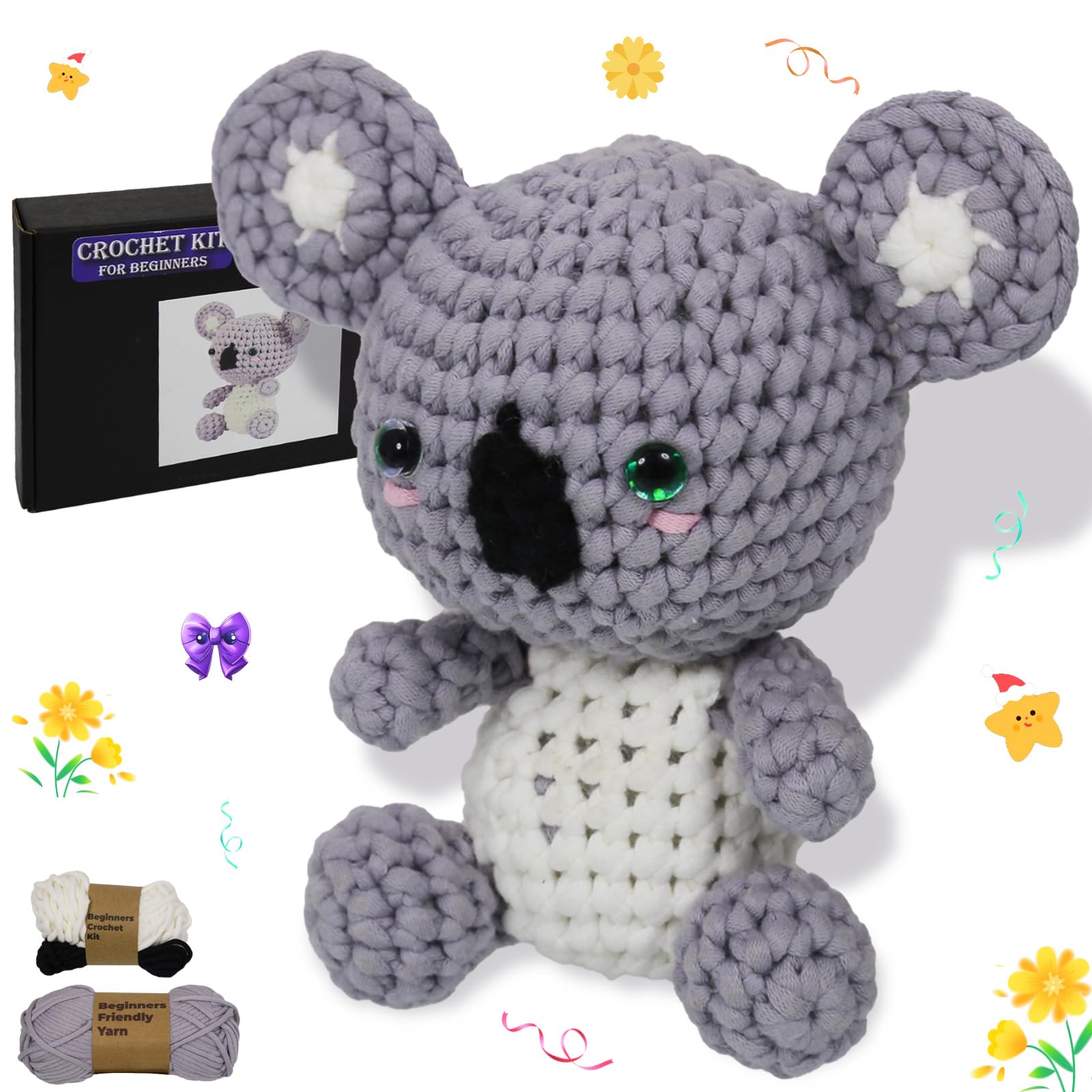 Posurry Kit de ganchillo para principiantes, incluye tutoriales detallados en video e ilustraciones, es un bonito koala