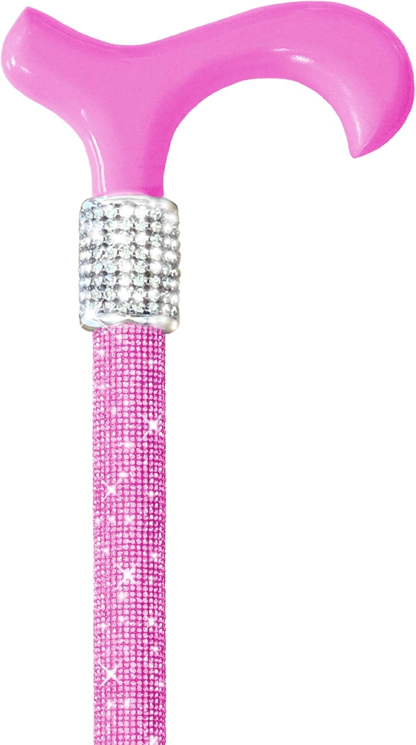 Pink Power Lightweight Crystal Rhinestone Bedazzled Fashion Cane - Fashionable Rhinestone Bling Wooden Walking Stick