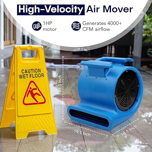 Miniatura 3 de Mounto 3 velocidades Air Mover 1HP 4000+ CFM Monster soplador de piso secadores de alfombras Secador de piso de limpieza