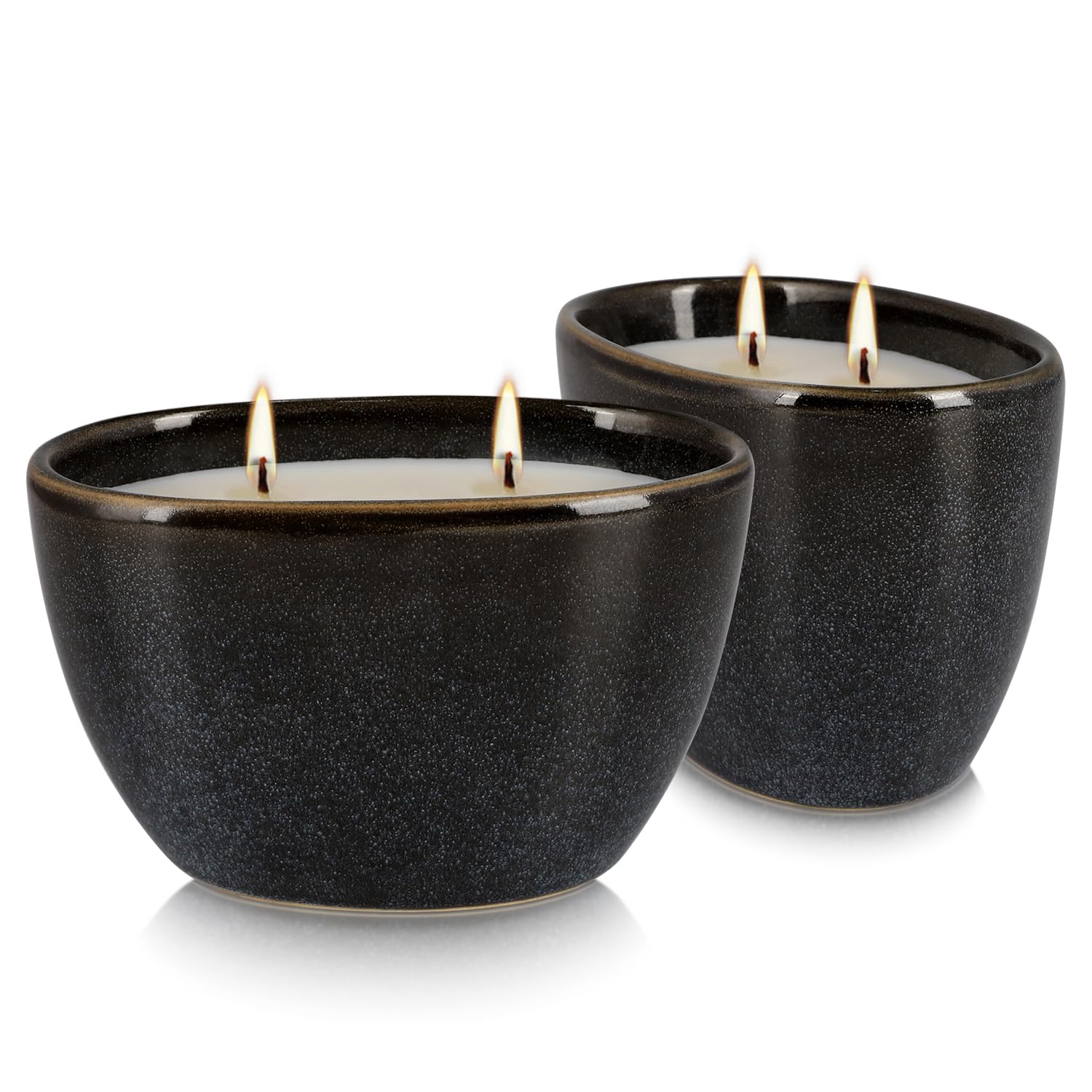 2 Pack of 2-Wick citronella Candles in Black Ceramic Jars, Long Burning, Summer Companion Ideal for Indoor Outdoor,Camping, Backyard, Home Decoration,Party.