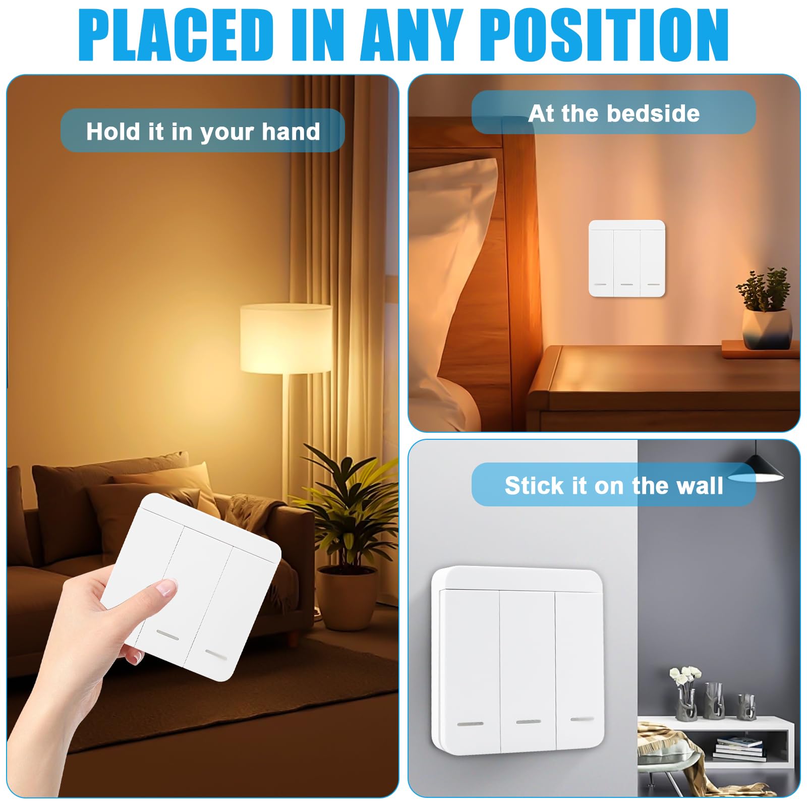Juego de 2 interruptores de luz inalámbricos, 230 V, 10 A, con control de 3 receptores, interruptor de pared inalámbrico de hasta 50 m de alcance, 200 – 2000 W, no requiere cableado
