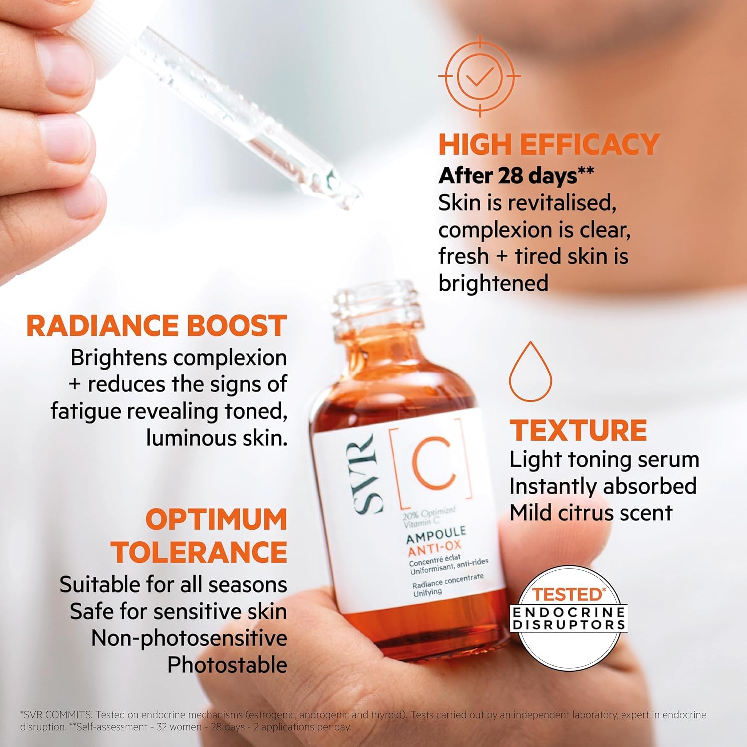 Siero Viso Illuminante anti-età con Vitamina C, SVR Ampoule C Gocce Concentrate Anti-ossidanti. Ampolla da 30ml