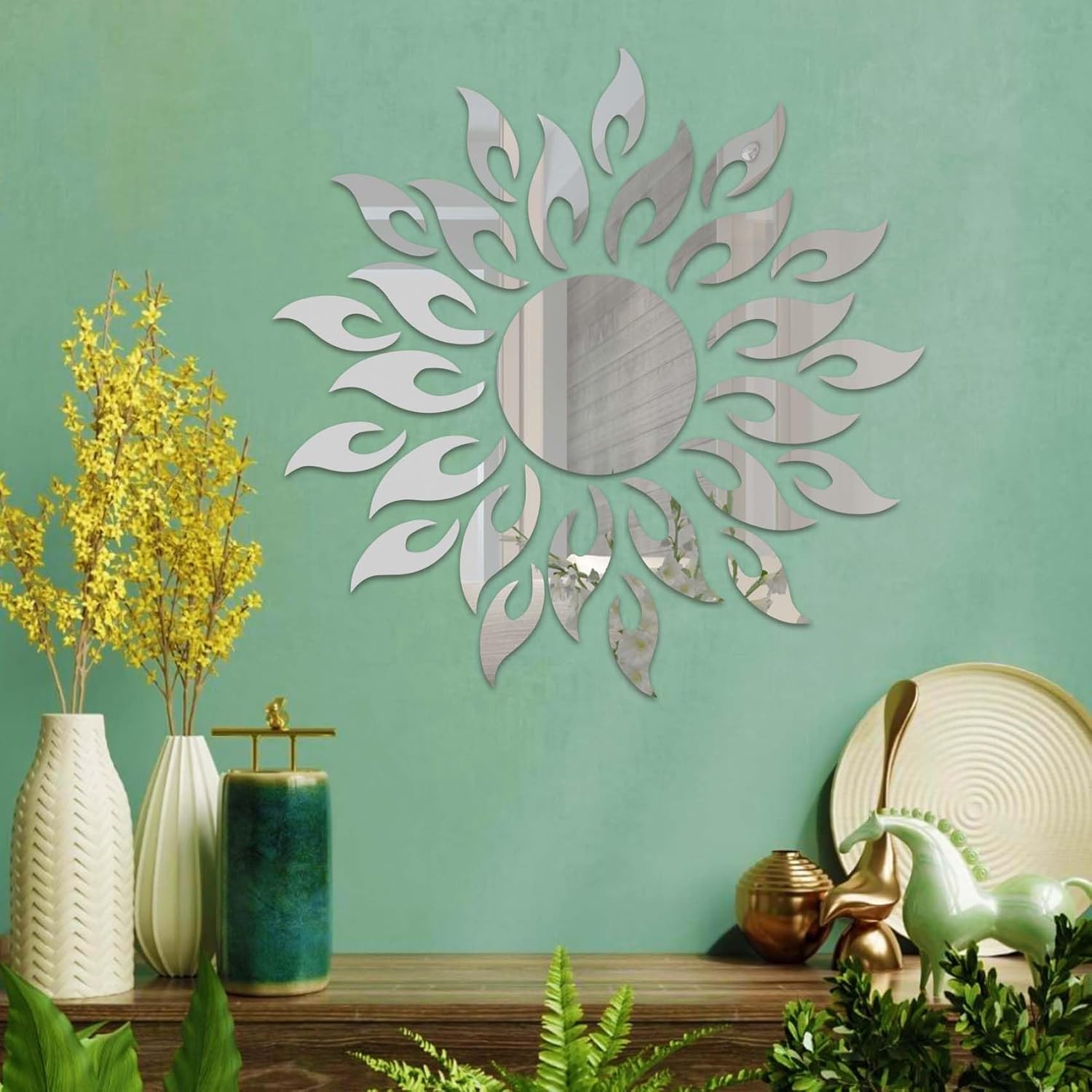 Sunflower Mirror Wall Sticker, Sunflower Wall Decal, Acrylic 3D Wall
