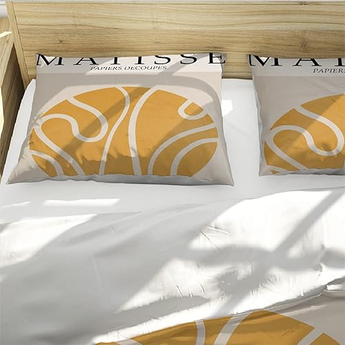 Miniatura 4 de 3 piezas Funda nórdica Henri Matisse Amarillo Patrón Redondo Cubierta de edredón con cierre de cremallera y lazos de esquina Soft Cozy Bedding Sets