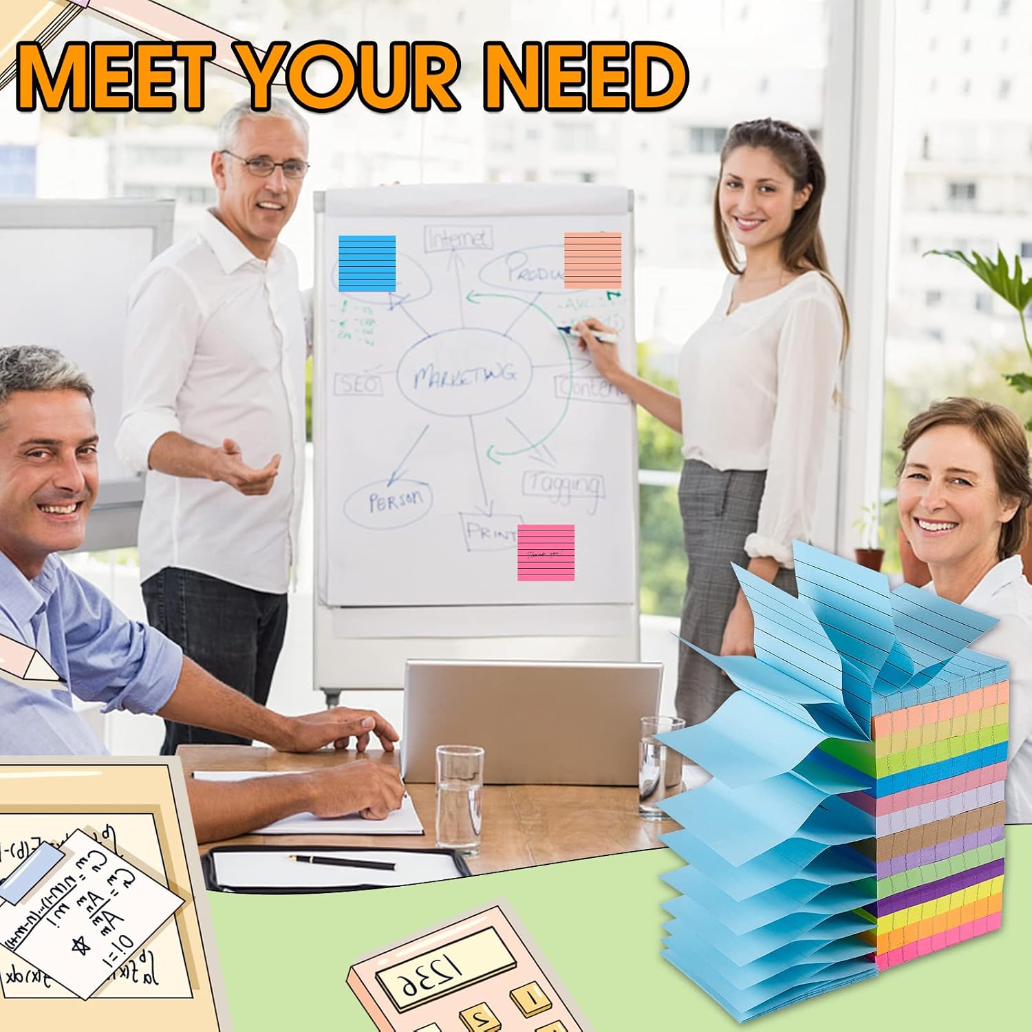 14 Pads Pop Up Sticky Notes,1400 Sheet Lined Sticky Notes 3x3 Inch,Self-Stick Notes Pads with Lines,Bright Multi Colors Easy Post Notes Pop up Refill for Office Study School Daily Life,100 Sheets/Pad image 5