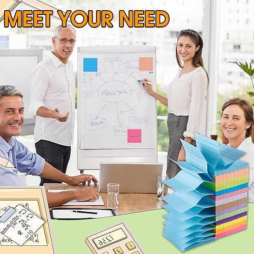 Miniatura 5 de 14 blocs de notas adhesivas desplegables, 1400 notas adhesivas forradas de 3 x 3 pulgadas, bloc de notas autoadhesivas con líneas, multicolor