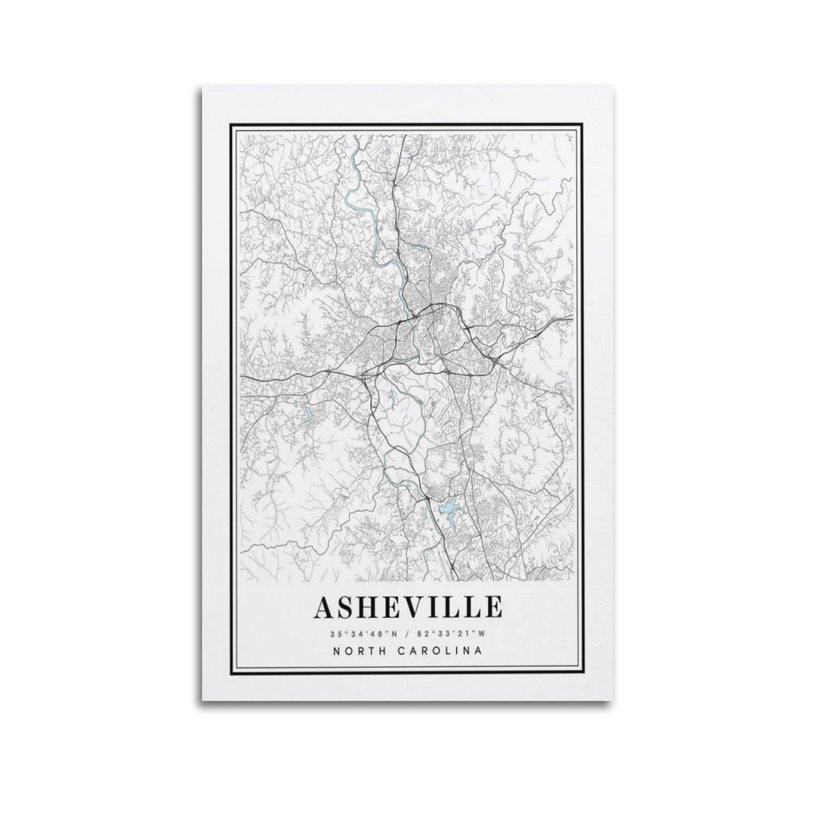 xiaoxiaoshen Asheville NC Map (2) Canvas Poster Wall Art Prints Room Aesthetic Murals Bedroom And Living Decorations 20x30inch(50x75cm)