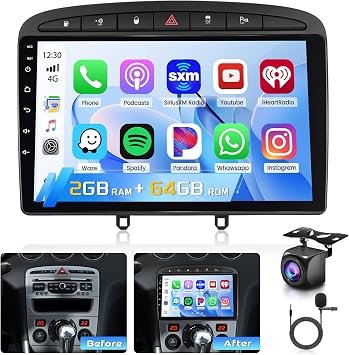 Hikity 9 Inch 2+64G for Peugeot 308 408 2007-2015 Android Car Stereo Radio