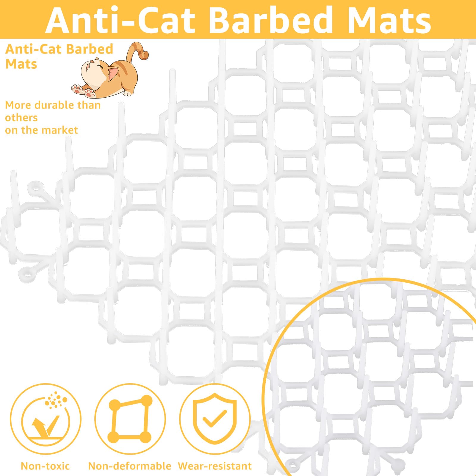 Katzenabwehrmatte Mit Spikes, 24 Stück – 15x20 Cm, Weiß, Für Garten & Drinnen, Inkl. Haken & Kabelbinder