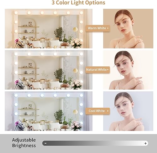 Miniatura 5 de VOWNER Vanity with Lighted Mirror - Makeup Vanity Desk with Power Outlet and 7 Drawers, 3 Color Lighting Modes Adjustable Brightness, 44" Vanity