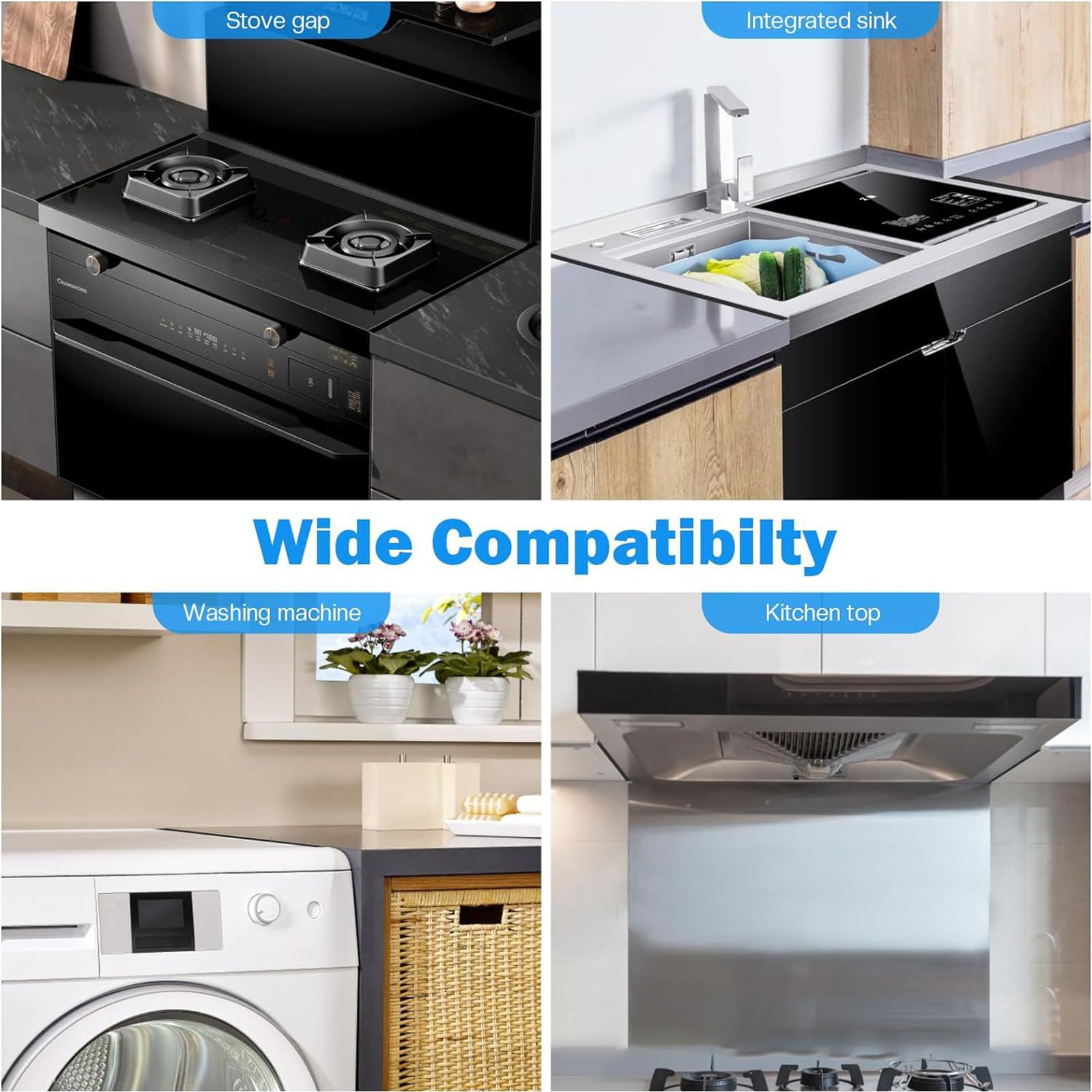 Edelstahl Herdlückenabdeckung Set - Verstellbar 35,8-70,5cm Für Küche