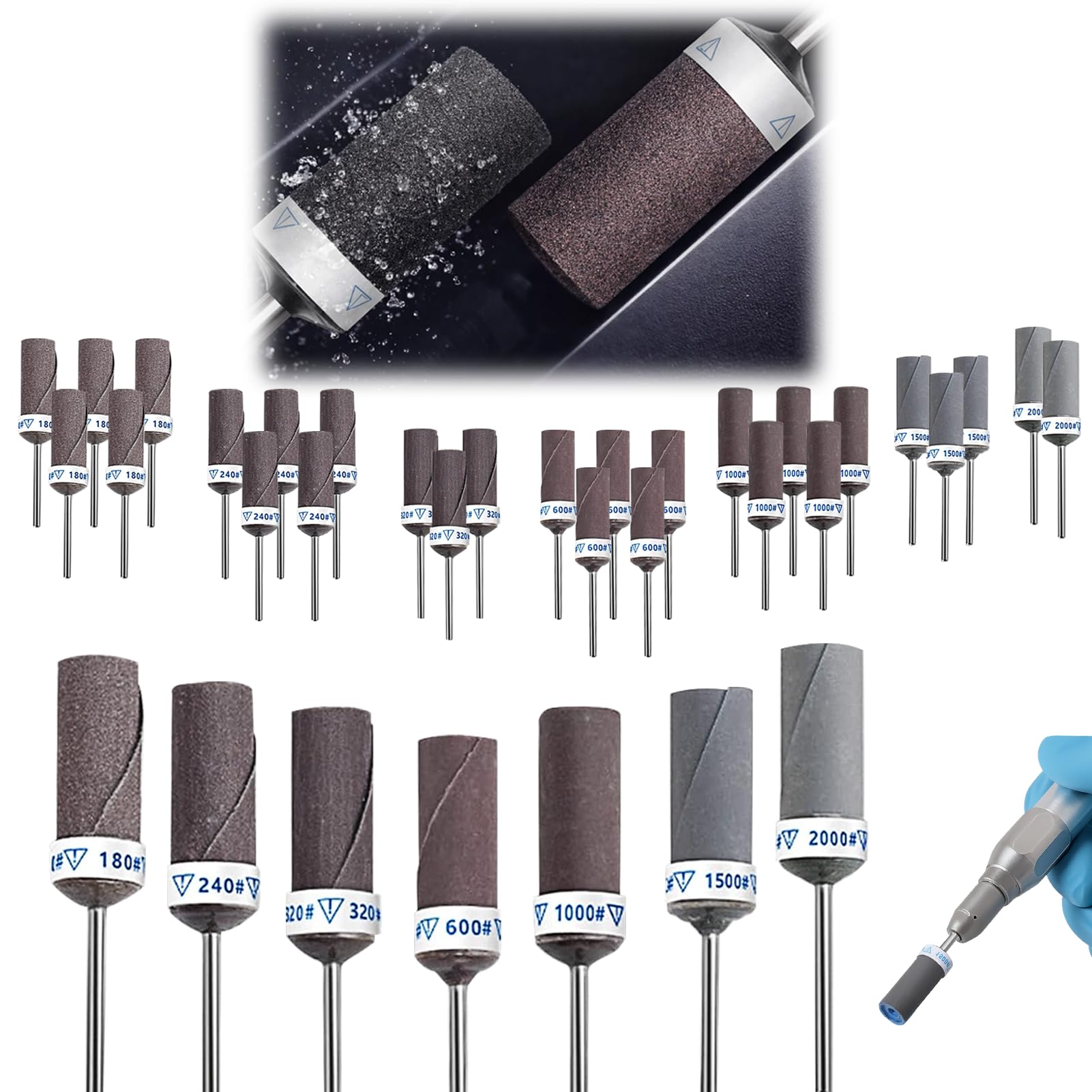 Mlifleue 28PCS Sanding Bands for Nail Drill, Drum Sander, Dre-mel Accessory, Sandpaper Sticks Set, Sanding Drums Sleeves for Wood Plastic Metal Grinding Polishing, 180/240/320/600/1000/1500/2000 Grits