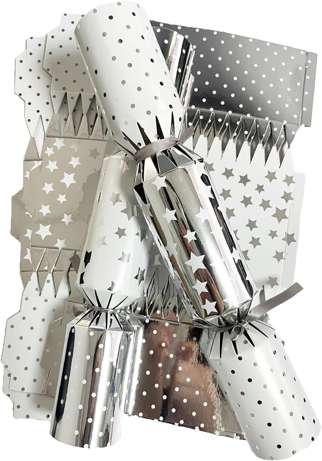 Luxury Chritmas Crackers, 10 Hats 20 Strings 10 Jokes Christmas Party Game DIY Cracker Make Your Own Christmas Cracker Festive Seasonal (Silver)