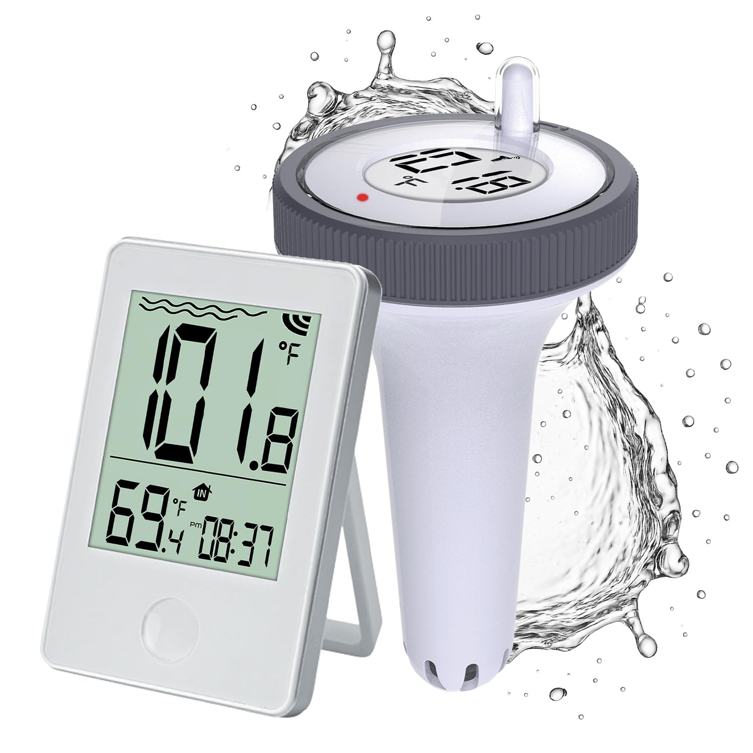 Pure55 SpaGauge - Termómetro inalámbrico para bañera de hidromasaje con baterías, termómetro impermeable IPX7 para piscina, flotante, medidor de temperatura digital fácil de leer con pantalla interior