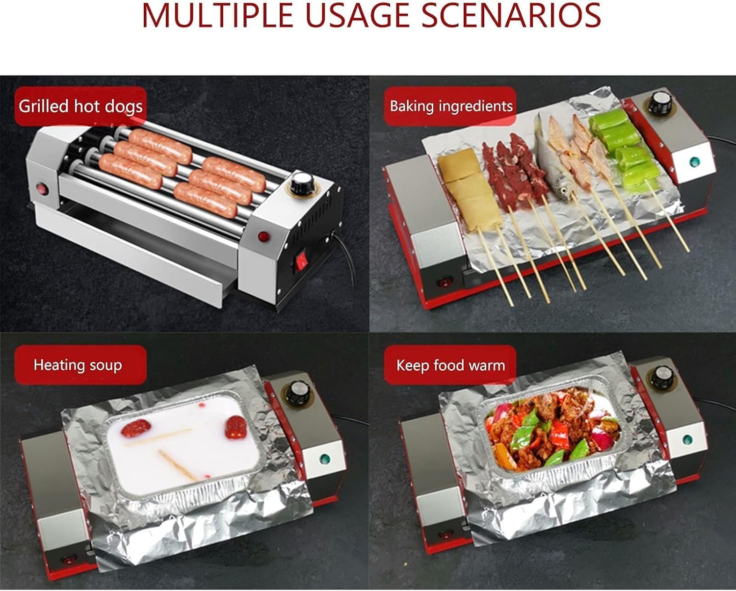 Máquina de rodillos para perros calientes de 600 W, parrilla de salchichas de acero inoxidable con rodillos calentados para cocina y preparación de desayuno