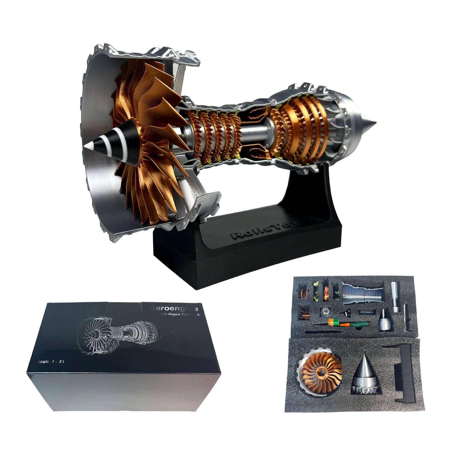 QUXVUIS Jet Aircraft Engine kit, Electrical Aviation Mechanical Science, Educational Desktop Engine Aircraft Assembly Toy, Assembled Version