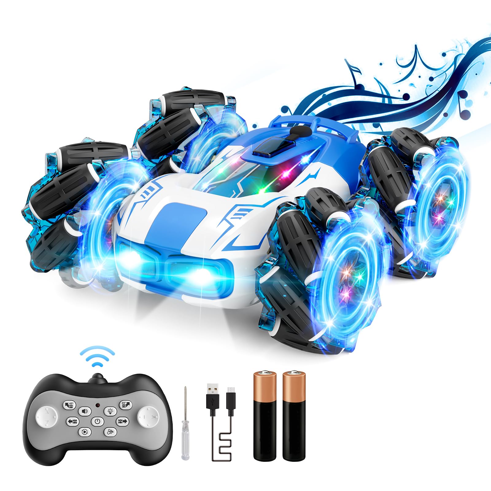 Remote Control Car 4WD with 360° Rotating Drift Stunt Rc Cars | 2.4GHz Remote Control with Cool Lights,All-Terrain Off-Road Toy | Ideal Christmas & Birthday Gift for Kids Ages 4-7 8-10 10-13