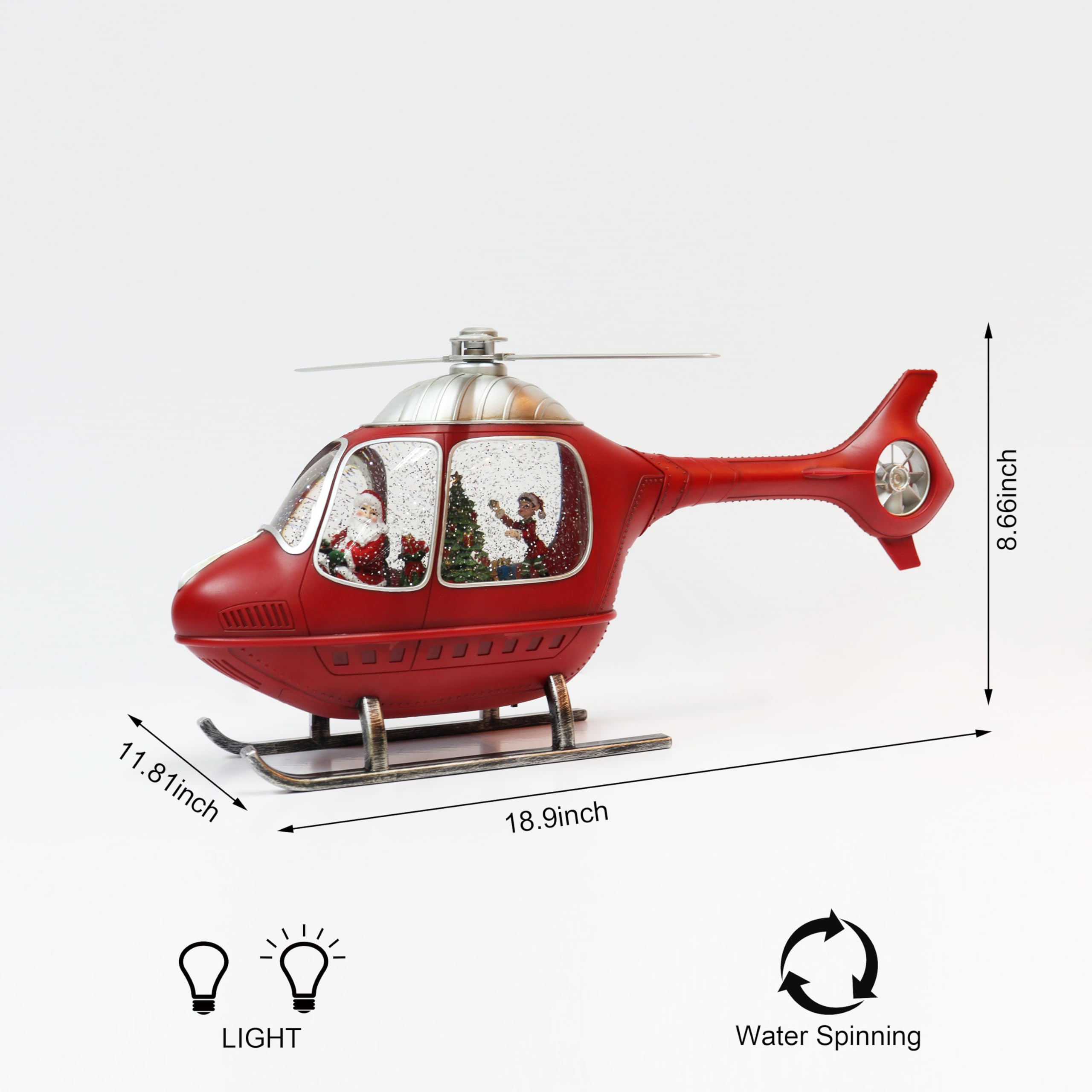 LED acrílico y helicóptero Giratorio de Agua BO, Iluminado, 3 Pilas AA no Incluidas