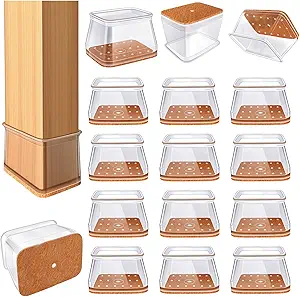 24 Pcs Chair Leg Floor Protectors for Hardwood Floors Rectangle Silicone Covers to Protect Wood Tile Floors Felt Pads Furniture Leg Caps Anti-Scratch Reduce Noise Fit Perimeter 3-3/4'' to 4-7/8''