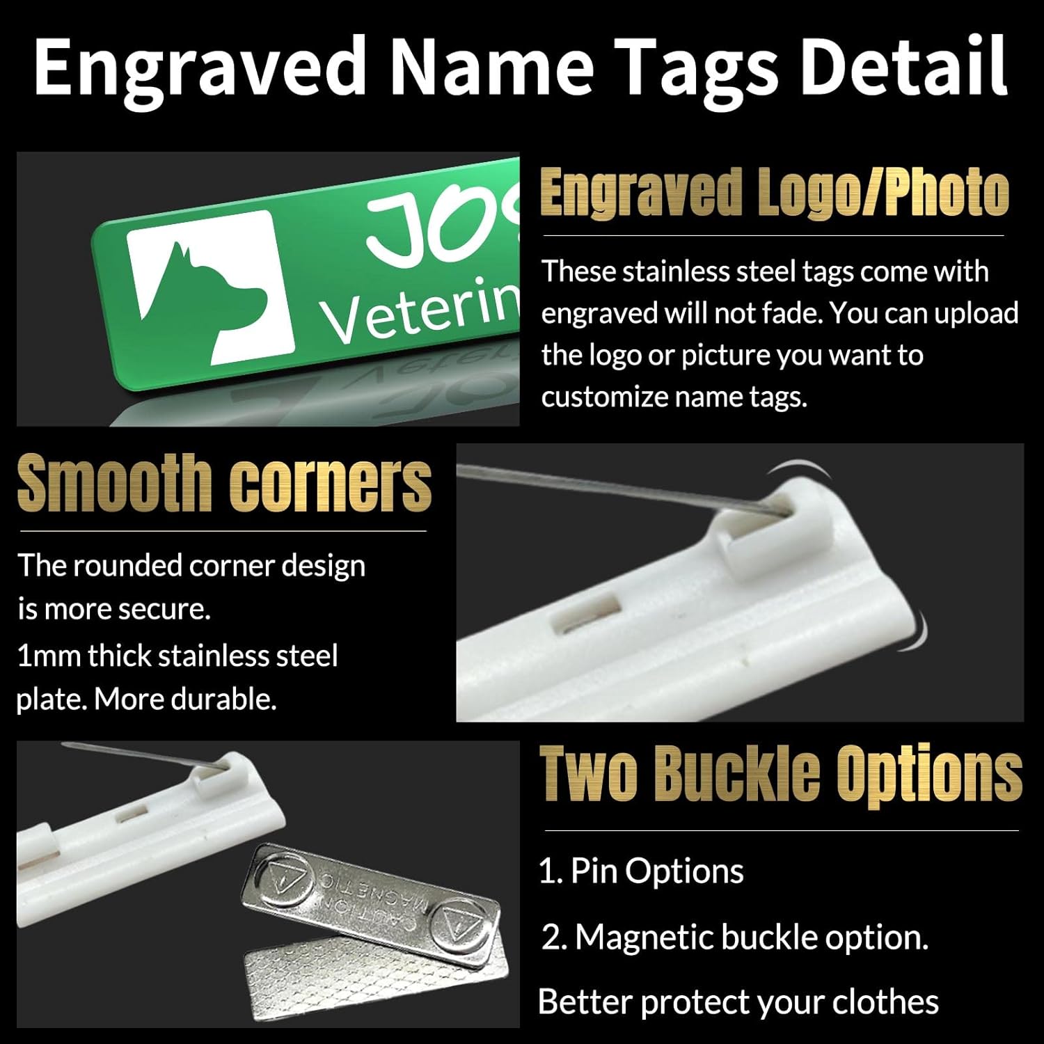 Custom Name Tag Personalized Engraved Name Logo Badges Customized Id Tags with Pin or Magnetic Backing Metal Gifts for Business Doctors Nurse