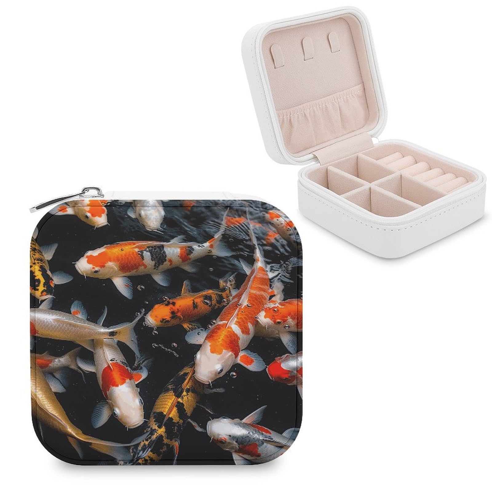 FekiLoot Japan Fancy Koi Carp Fishes Jewelry Case Personalized Leather Jewelry Box Mini Travel Jewelry Case Small Portable Jewelry Organizer for Ring Earrings Necklace Bracelet