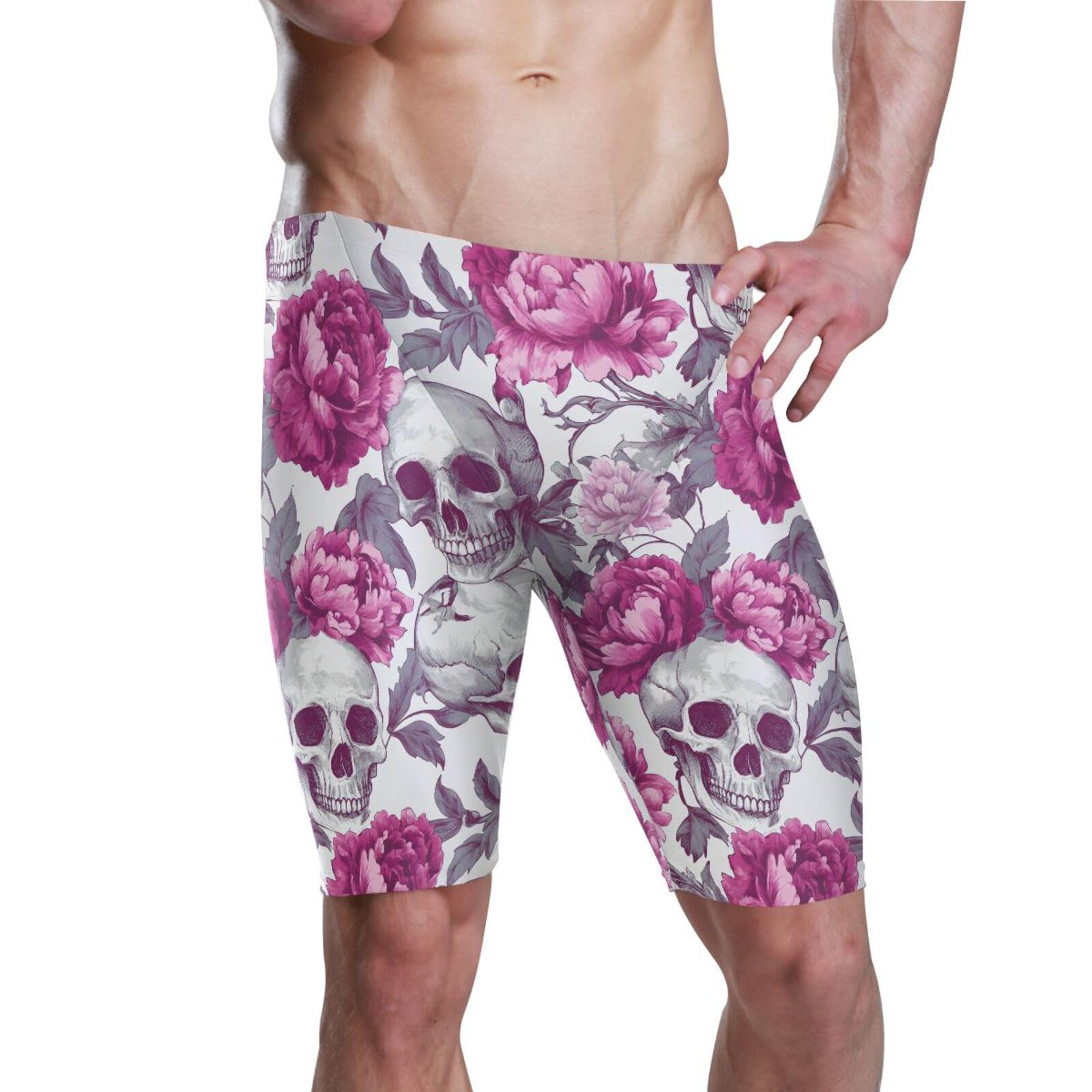 UMIRIKO Gothic Skull Pink Flower Swim Jammers for Men Swimsuits Athletic Swimwear 3XL 202b8453