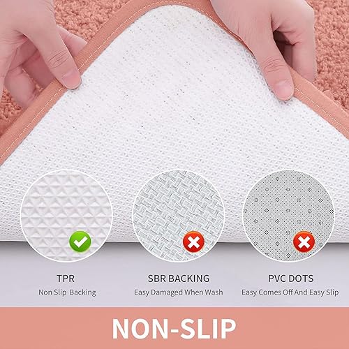 Miniatura 5 de Buganda Alfombras de baño de microfibra (30 x 20 pulgadas, rosa polvoriento) peludas, suaves y absorbentes, antideslizantes, de felpa gruesa,