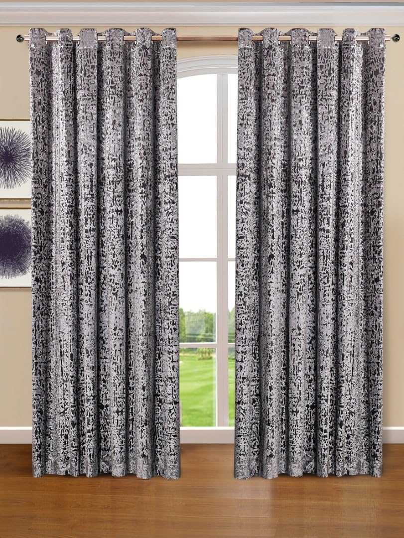 BQC Silver Velvet Curtains 90 x 54 Inch - Super Soft Polyester Ring Top Eyelet Curtains For Bedroom and Living Room - Luxury Thermal Insulated Window Curtains, Set Of 2 Panels With Tie Backs
