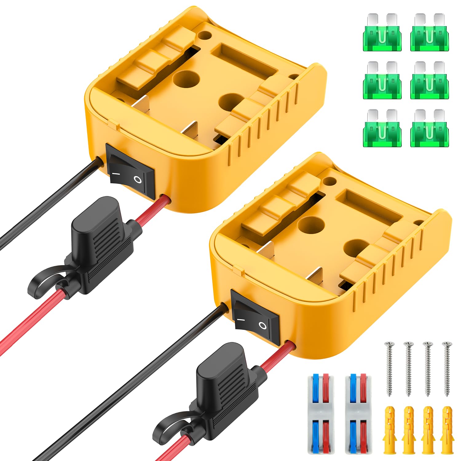 Kzreect Battery Adapter Built-in Switch, Yellow (2 Pack)