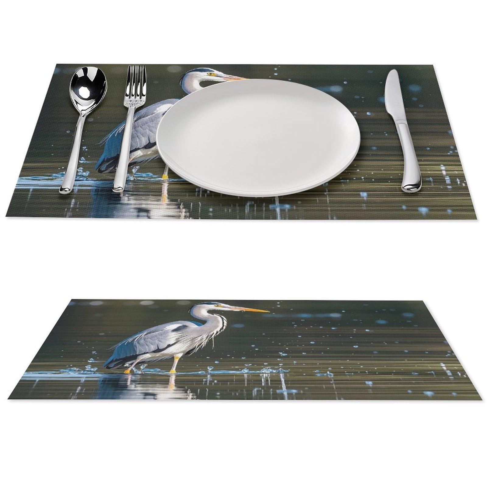 Lot de 6 sets de table en PVC motif héron gris lavables et antidérapants