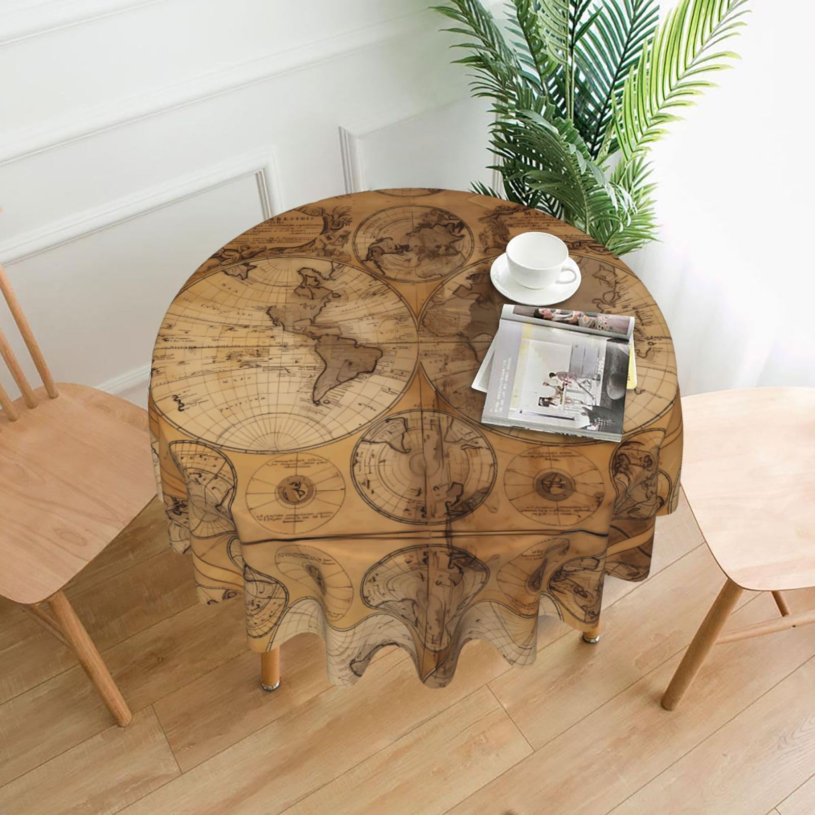 ZHAOUR Vintage Old World Map Print Round Washable Tablecloth – Table Cover