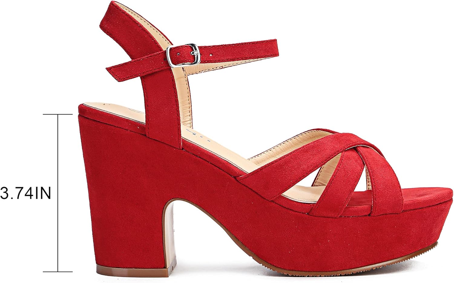 Jiu du Women's Platform Heels Sandals Open Toe Wedge Heels Suede Ankle Strap Chunky Heels Wedding Dressy Party Pumps - Image 6