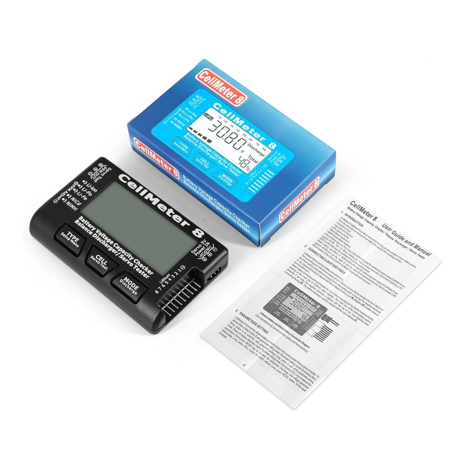 Testeur de capacité batterie numérique LCD CellMeter-8 RC 1-8S, testeur tension LiPo Li-ion NiMH(Black)