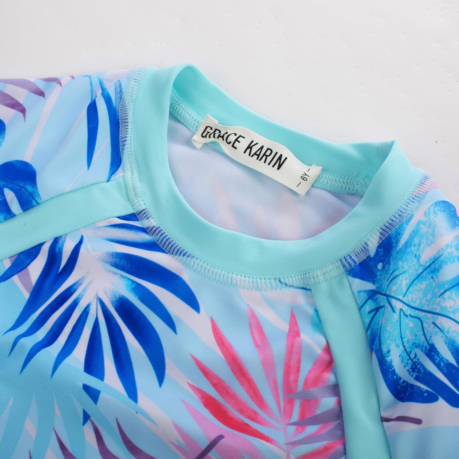 GRACE KARIN Girls Long Sleeve Swimsuit Two Piece Rashguard Floral Swimwear 6-14Y - Image 2