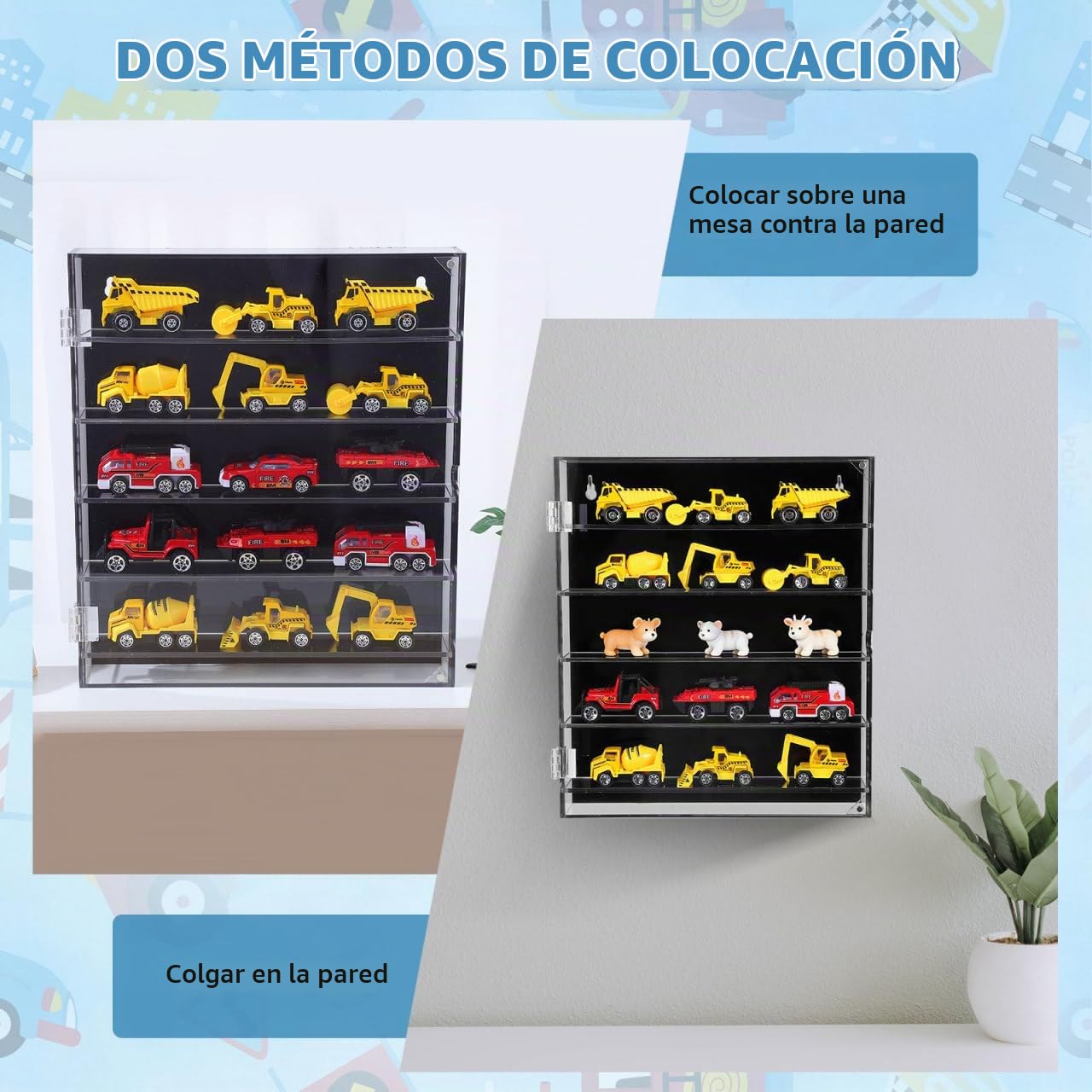 Mikikit Vitrina Acrílica para Coches De Juguete Expositor De Modelos De Coches Caja De Almacenamiento Transparente Multicapa para Pared O Mesa 11.81X10.23X1.96in