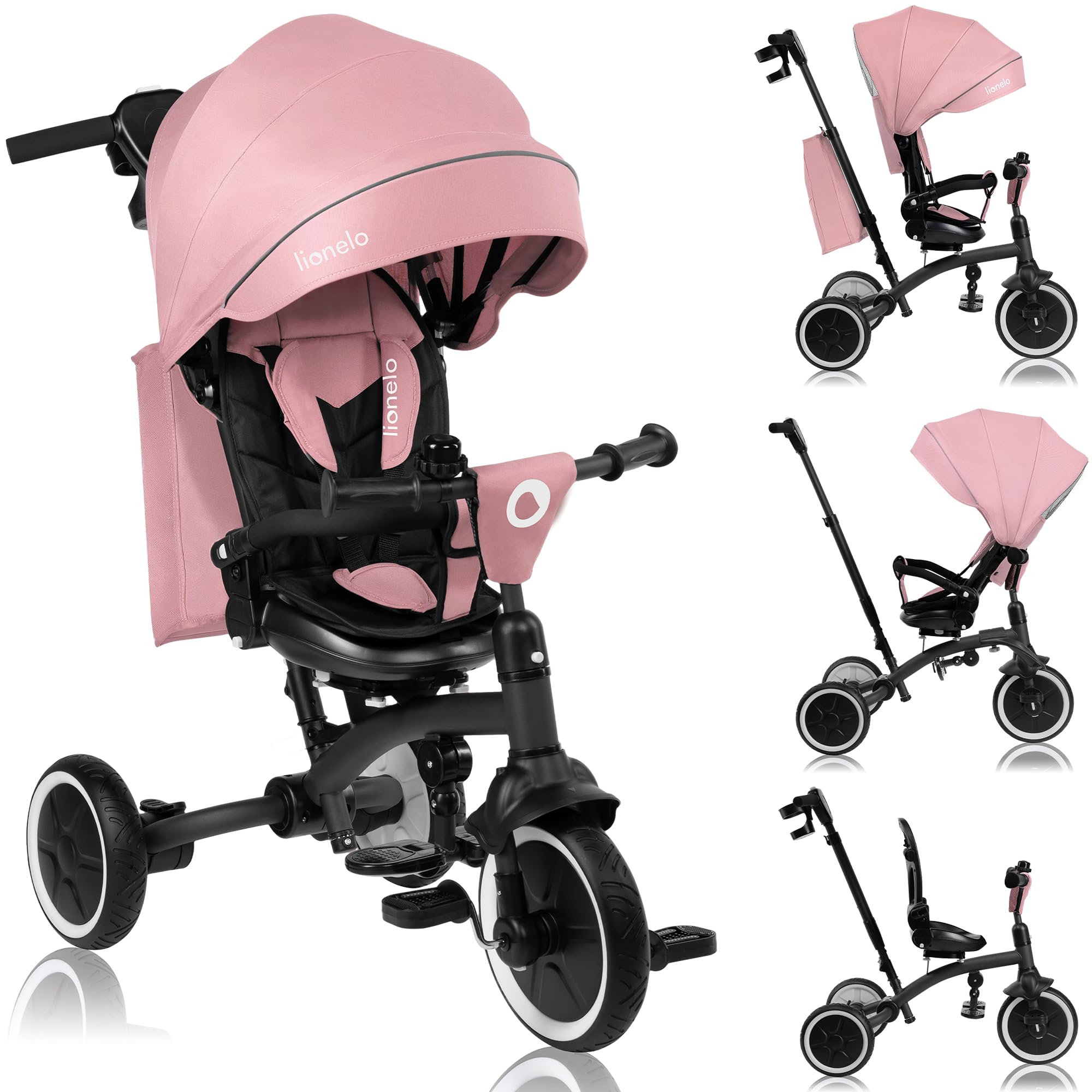 LIONELO Tris Plus Bicicleta de Paseo Triciclo Multifunción de 9 meses a 25 kg, Carrito Bebé, Ruedas Grandes PU Asiento Giratorio 360° Respaldo Ajustable Montaje sin Herramientas