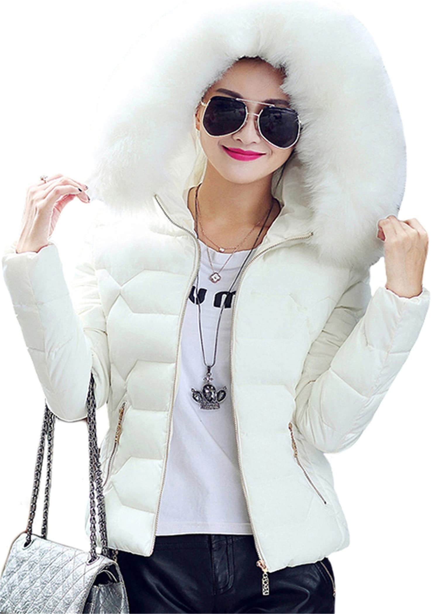 OMZIN Caldo Giacca Invernale Da Donna Parka Giacca Cappotto Corto Con Cappuccio In Pelliccia Giacca Trapuntata Cappotto Invernale