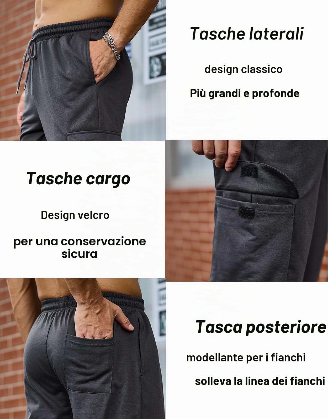 Halfword Sportivi Pantaloni Uomo Cargo Jogging Tuta Lunghi Cotone Chandal Allenamento Coulisse Tasche Casual Sportswear