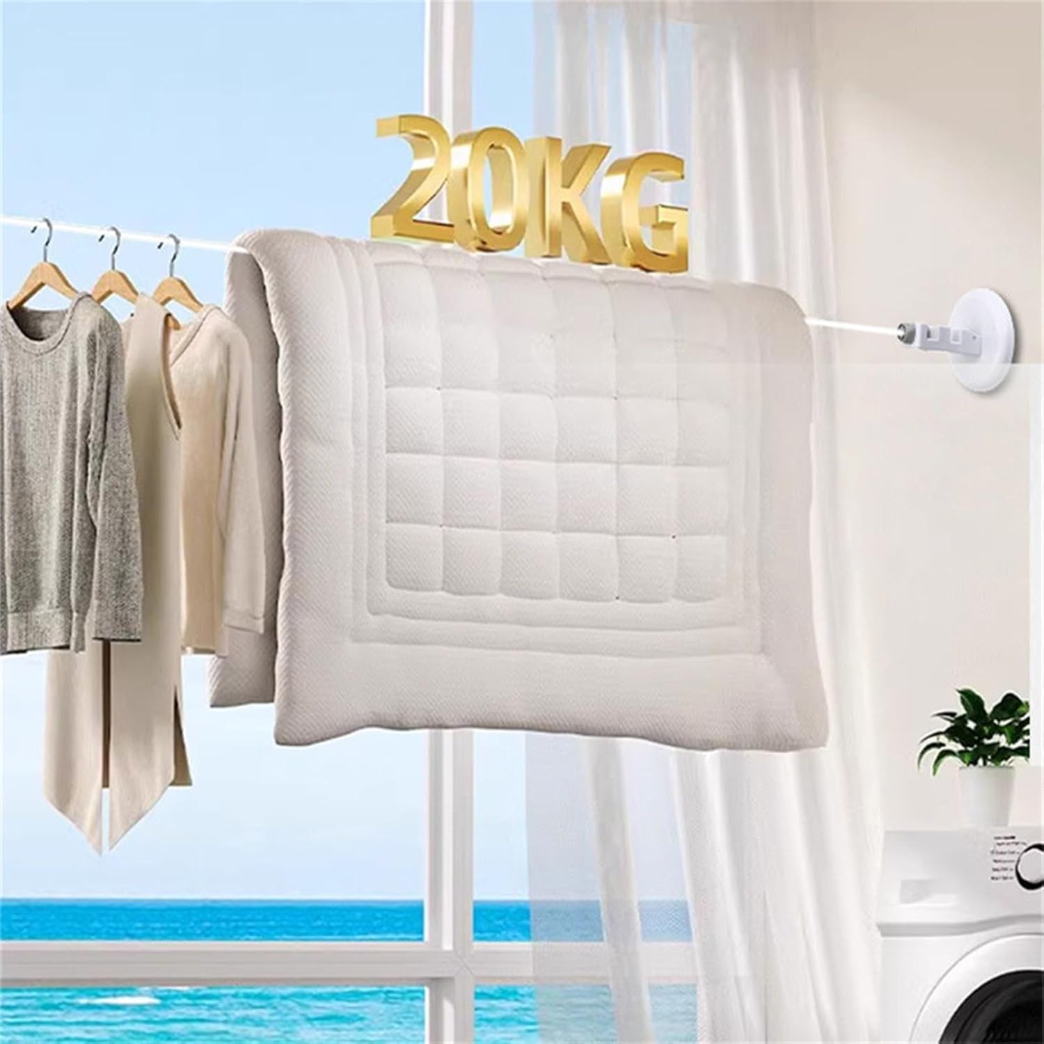 Clothesline Suction Cup Clothesline Balcony Space Utiliser Indoor Clothes Rack Retractable Indoor Stainless Steel Line