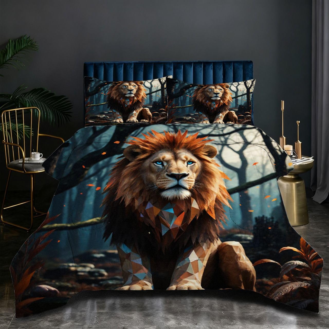Couette 220x240 cm lion gris avec garnissage coton 200GSM