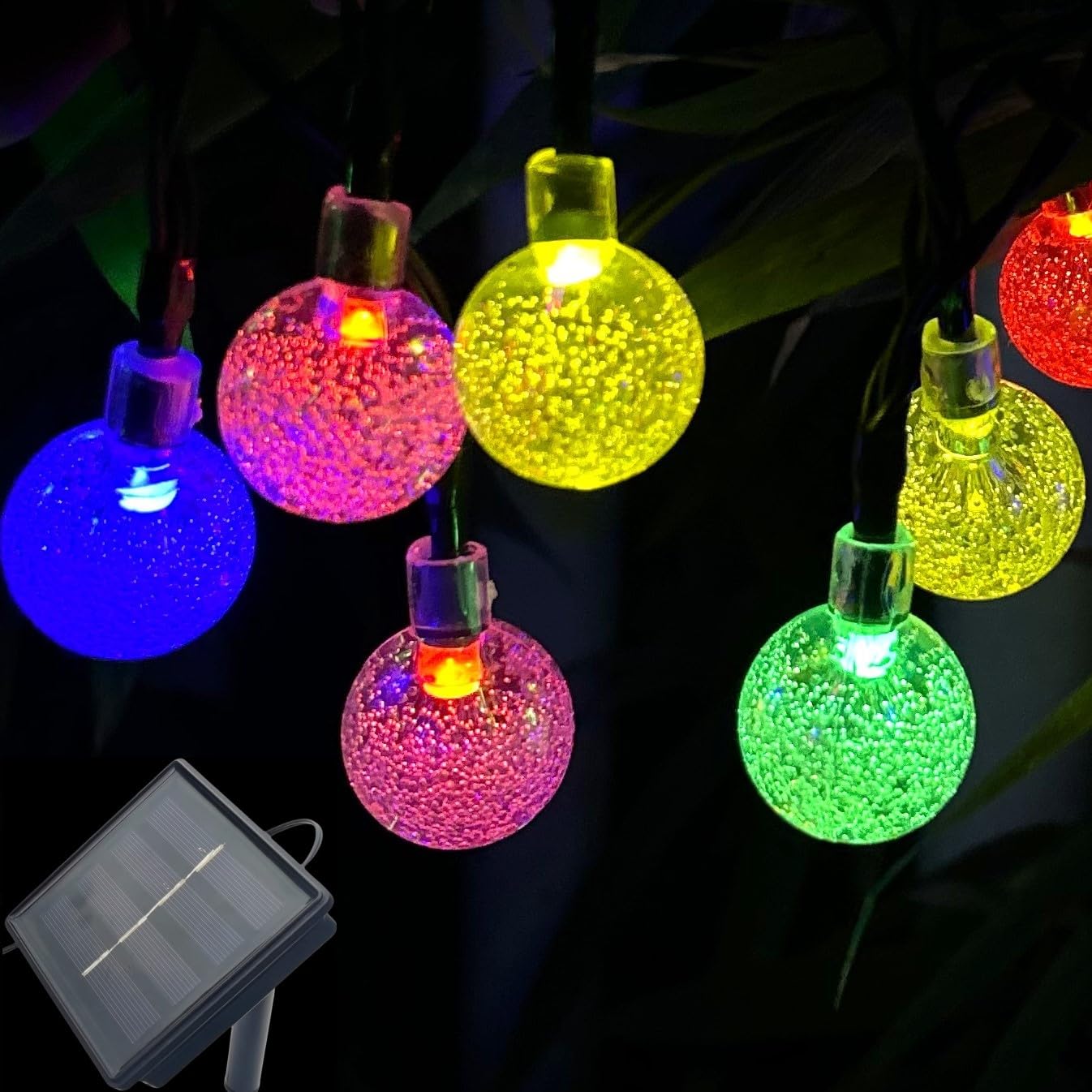 Solar-Lichterkette, 6 m, 30 LEDs, 8 Modi, Solar-Lichterkette, wasserdicht, Globe, für draußen, Hinterhof, Terrasse, Urlaub, Garten, Hochzeit, Party, Weihnachtsdekoration Mehrfarbig