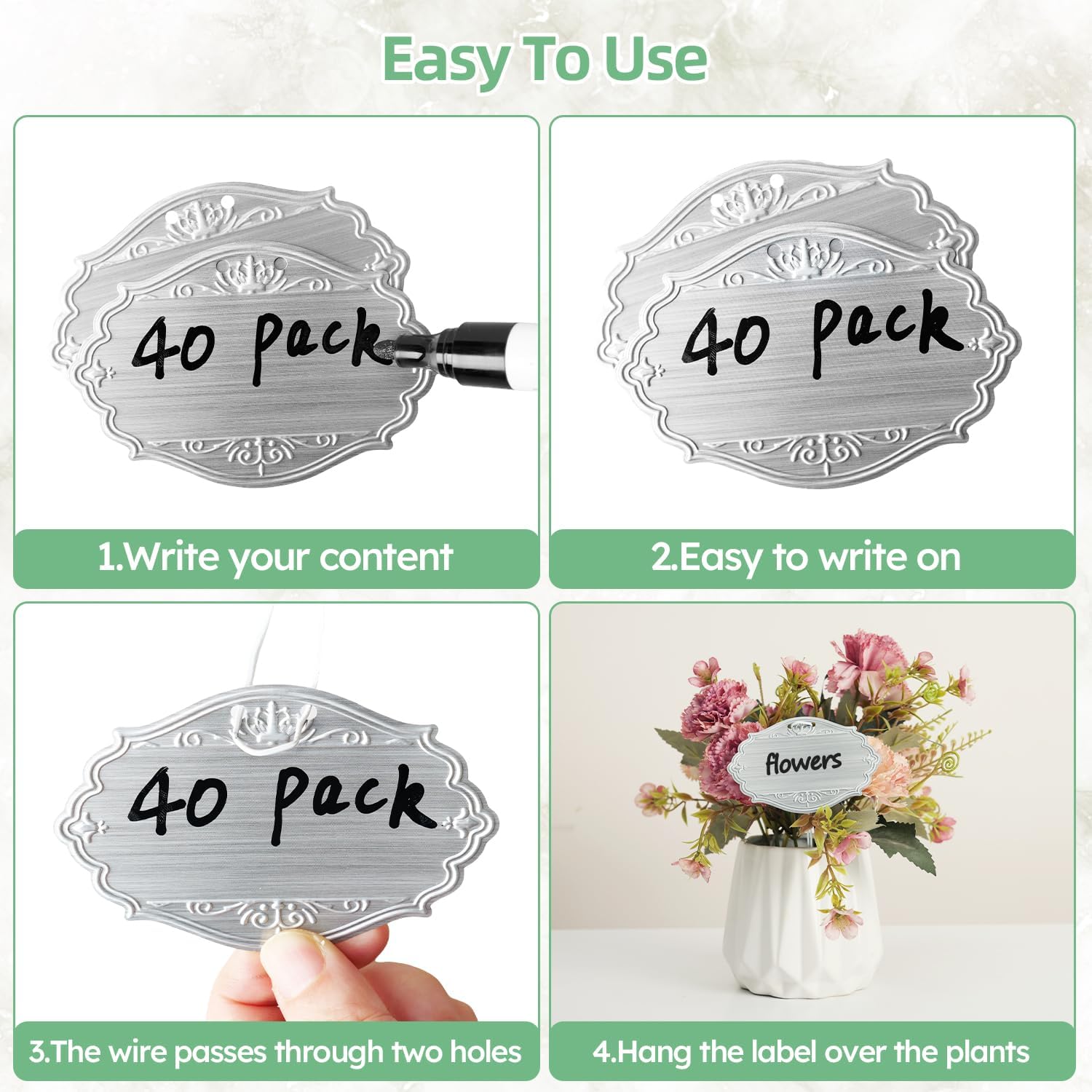 40PCS Plant Labels,Bigger Size Aluminum Metal Plant Tags Plant Label for Outdoor Garden Waterproof,Silvery Plant Name Tags for Tree,Vegetables,Herbs - Image 9
