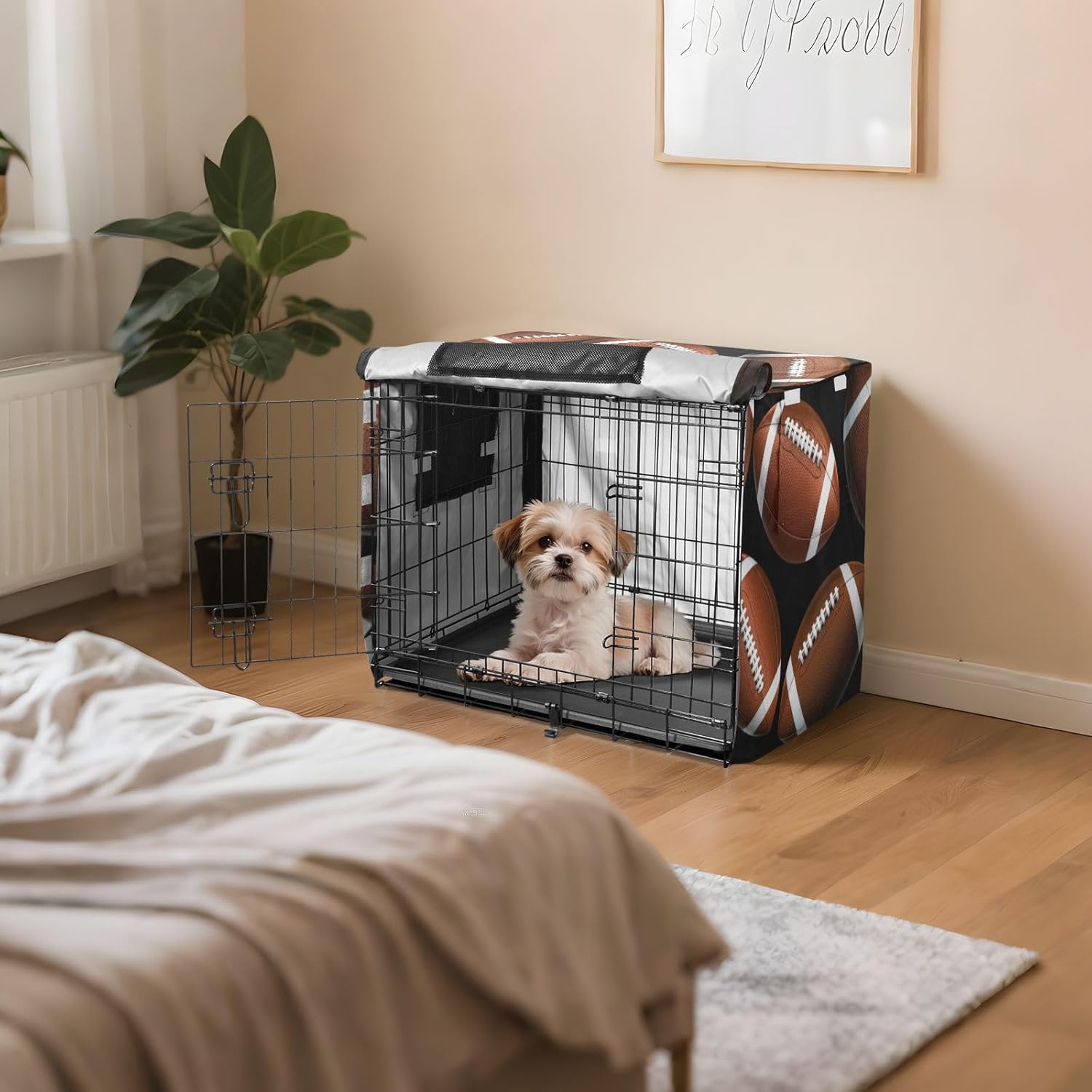 American Footballs Black Dog Crate Cover S-XL UV-Resistant Pet Crate Cover with Roll-up Sides, Reduces Barking, X-Large