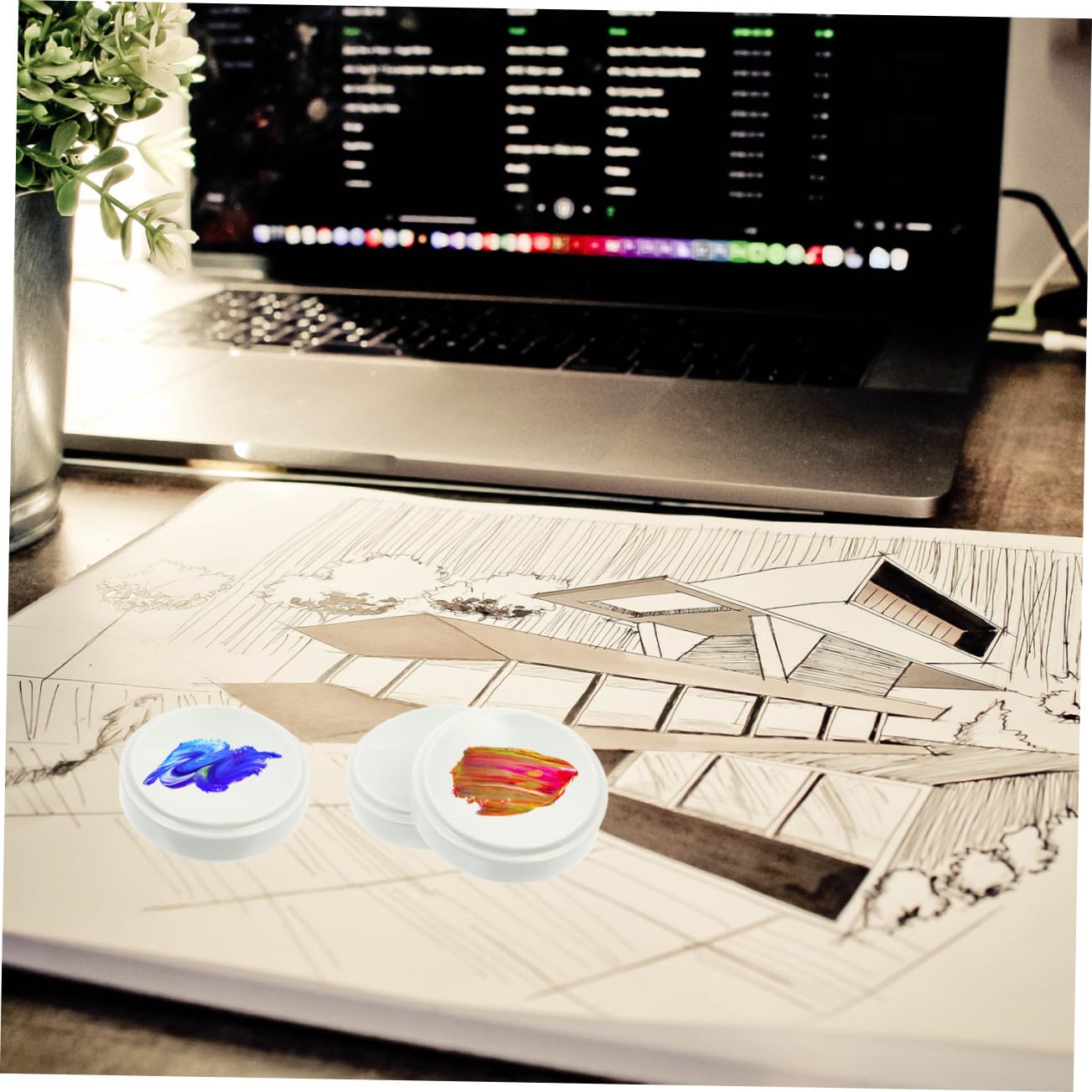 NUOBESTY Palette Céramique Surface Lisse et Facile à Nettoyer avec Couvercle 5 Couches pour Peinture Acrylique et Gouache pour Artistes et Amateurs d'art